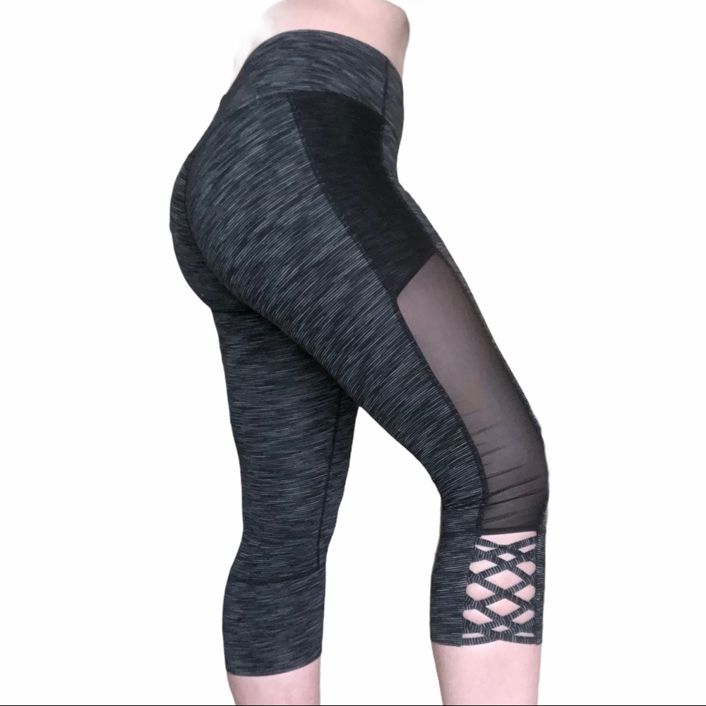 Athleta Gray Crop Mesh Cutout Leggings Size Small